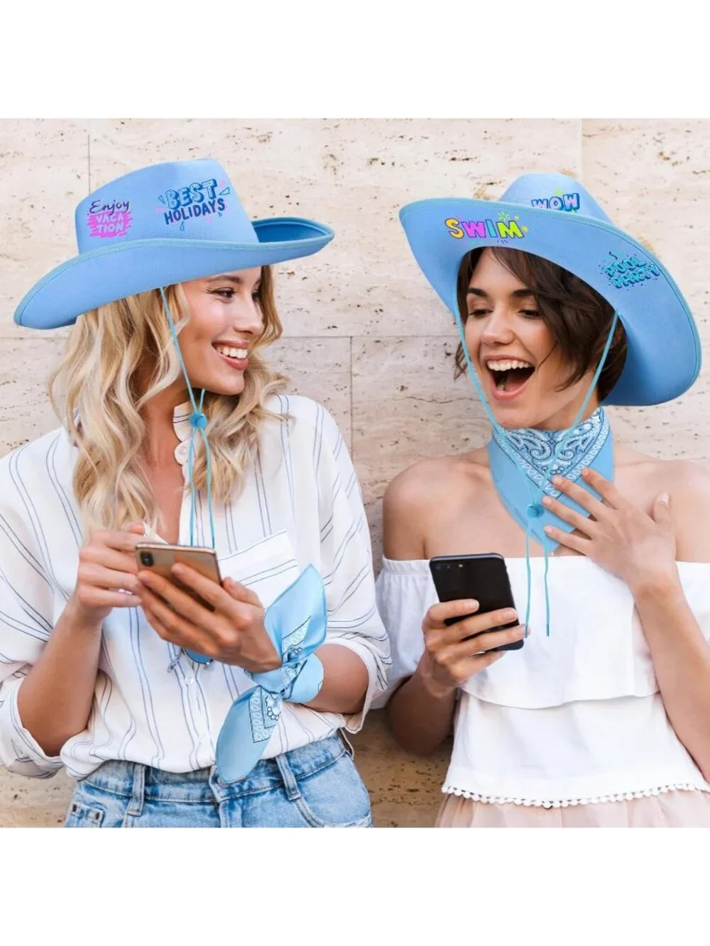 Men's Sky Blue Bandanas Bulk Adjustable Felt Western Cowboy Cowgirl Hat 12 Pcs